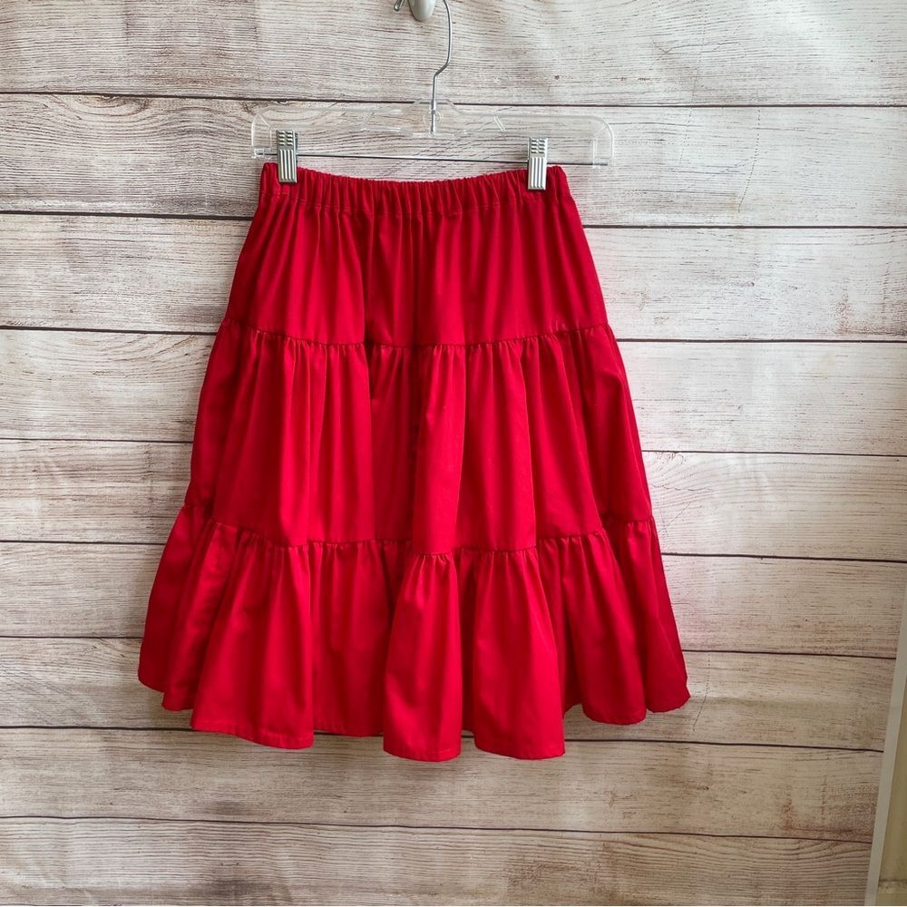 HANDMADE VERY FULL TIERED SKIRT IN RED COTTON